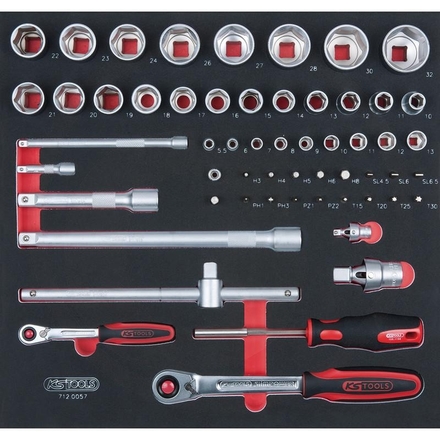 KS Tools 1/4"+1/2" socket set, 57 pcs, 2/3 system inset