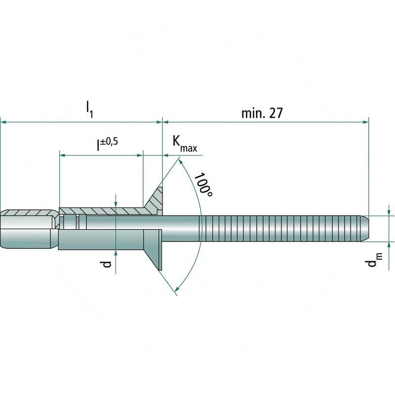 Pack of 250 countersunk plan shaft fracture blind rivet 6,4 x16, 5 | zdjęcie nr 1