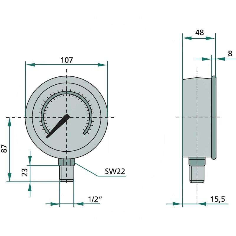 Pressure gauge 16 bar Ø100mm - 1/2" | zdjęcie nr 2