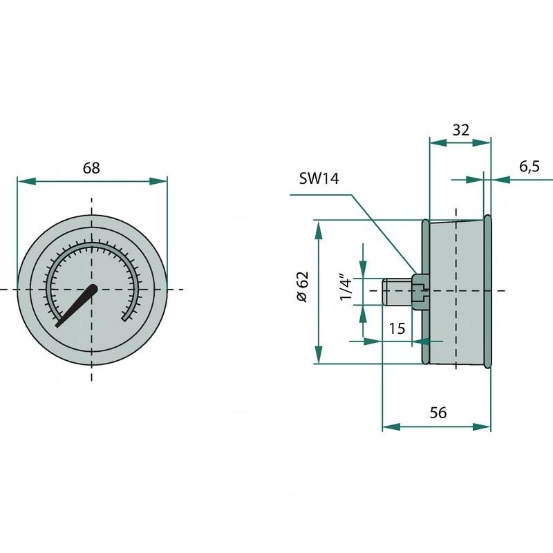 Pressure gauge 25 bar Ø63mm - 1/4" | zdjęcie nr 2