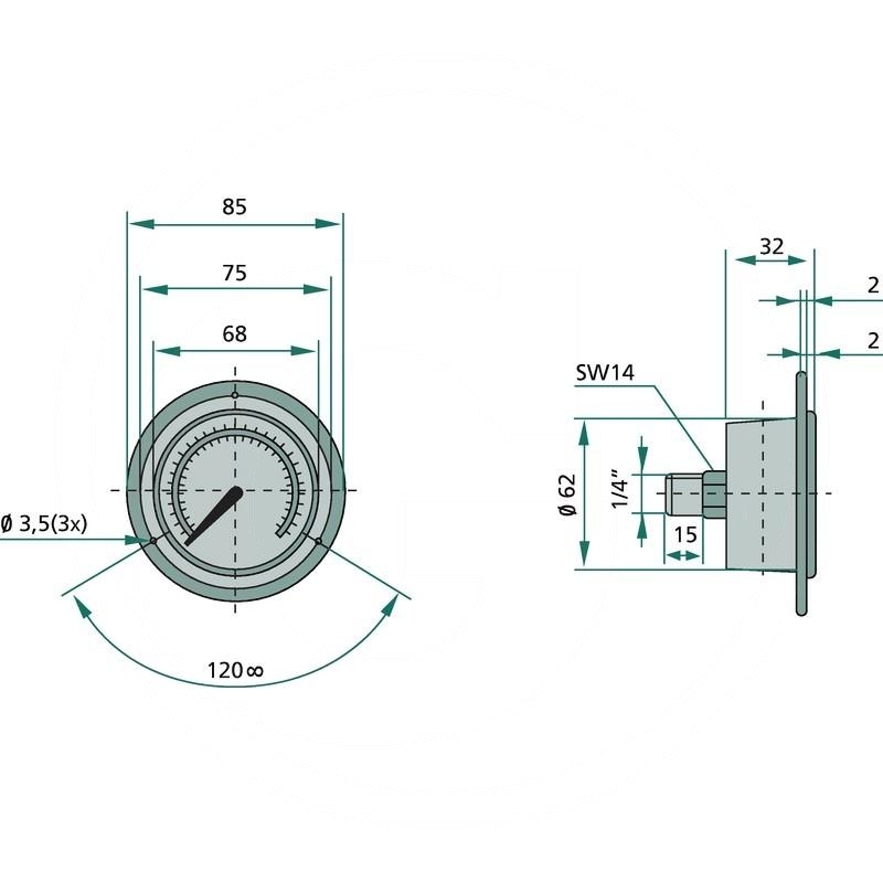Pressure gauge 25 bar Ø63mm - 1/4" | zdjęcie nr 2