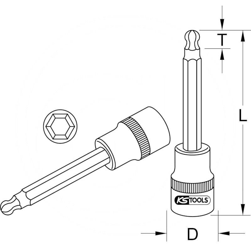 KS Tools Hex bit socket,ball ended,long,1/2",9mm | zdjęcie nr 2