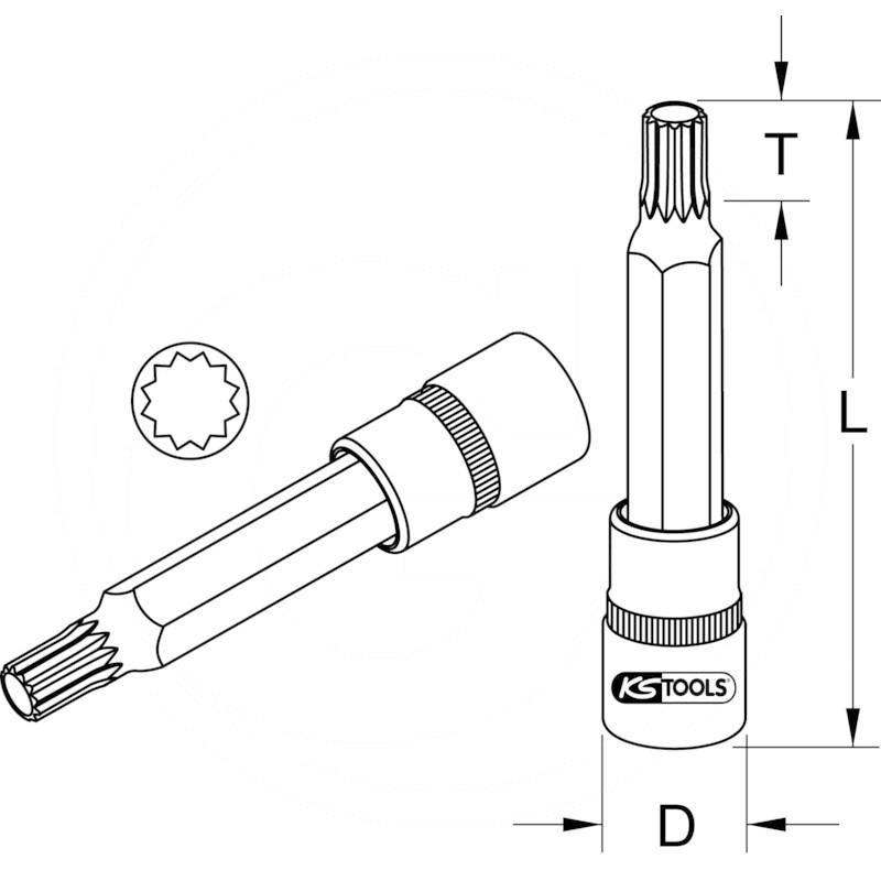 KS Tools XZN bit socket, 1/2", deep, M12 | zdjęcie nr 2