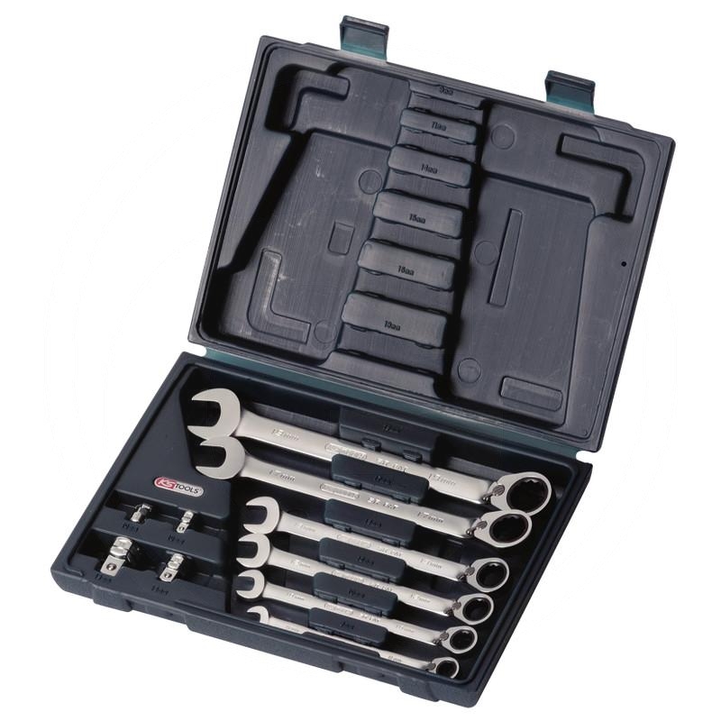 KS Tools GEARplus® combination ratchet spanner set, reversible, 10 pcs., 8-19 mm, with adaptor | zdjęcie nr 1