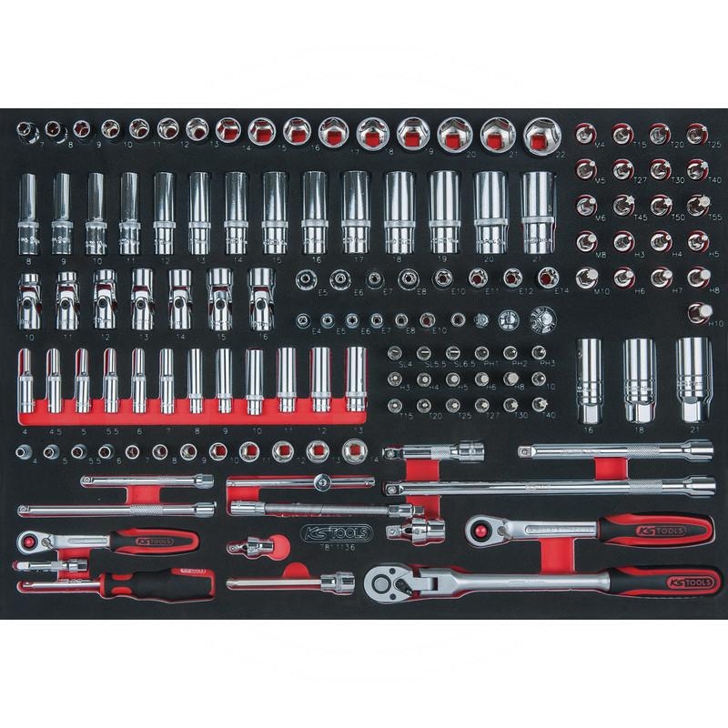 KS Tools SCS CHROMEplus 1/4" + 3/8" Socket set, 136 pcs, 1/1 system insert | zdjęcie nr 1