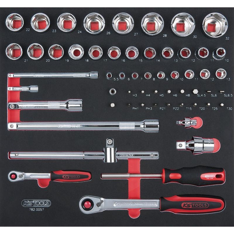 KS Tools SCS CHROMEplus 1/4"+1/2" Socket set, 57 pcs, 2/3 system insert | zdjęcie nr 1
