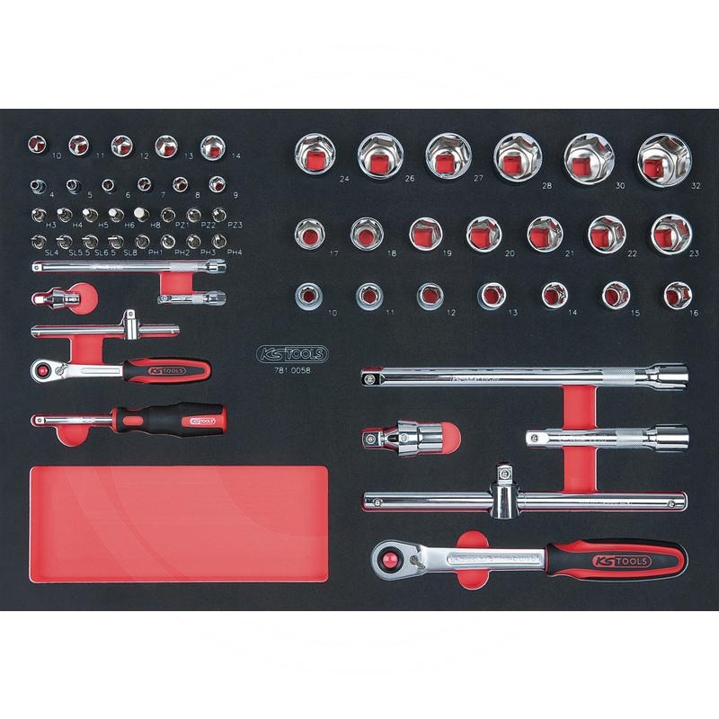 KS Tools SCS CHROMEplus 1/4"+1/2" Socket set, 58 pcs, 1/1 system insert | zdjęcie nr 1
