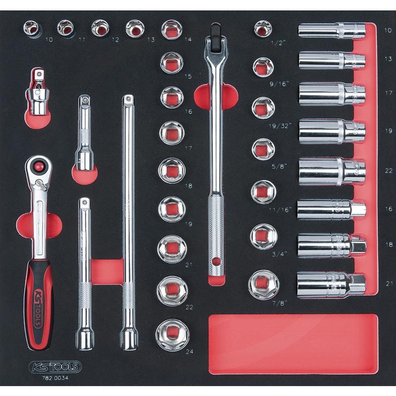 KS Tools SCS CHROMEplus 3/8" Socket set, 34 pcs, 2/3 system insert | zdjęcie nr 1
